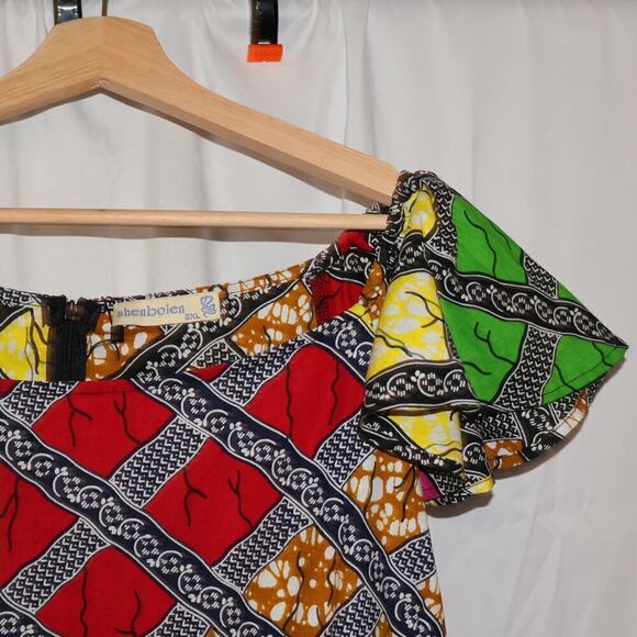 NWT Shenbolen Size 2X Multicolor Top Flared Sleeves Round Neck Zipper - Picture 4 of 14